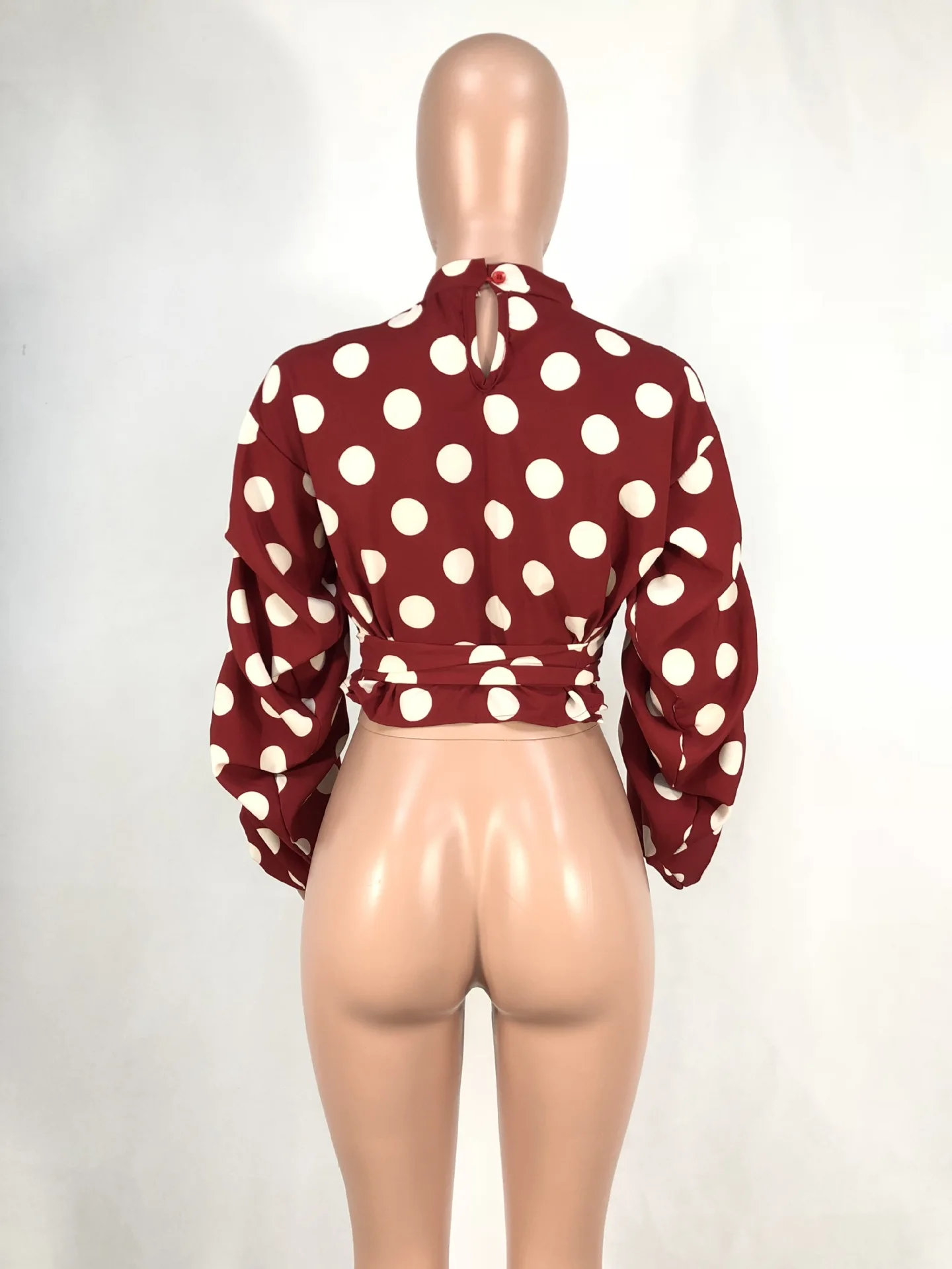 

Women Polka Dot Blouses Tops Black Sashes Long Puff Sleeves White Red Plus Size XXXL Ladies Fashion Casual Spring Summer Bluas
