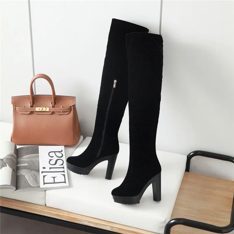 Meotina/зимние высокие сапоги до бедра Женские Сапоги выше колена на платформе и