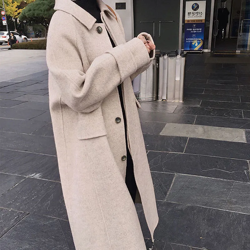 Ropa Mujer New Autumn Winter Coat Women Lady Long Sleeve Solid Color Button Warm Fashion Woolen Coats Dropship | Женская одежда