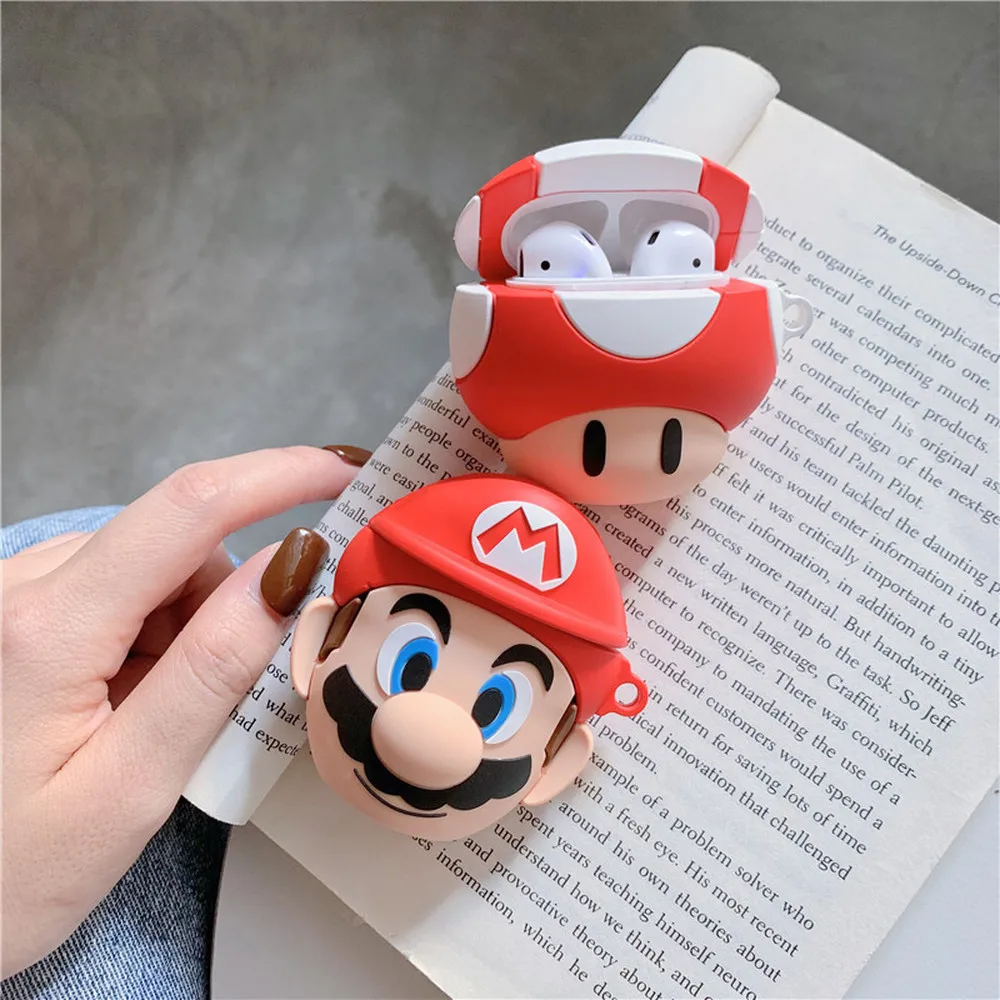 3D Силиконовый Забавный чехол с рисунком из мультфильма Супер Марио Bros для Air Pods 1 2