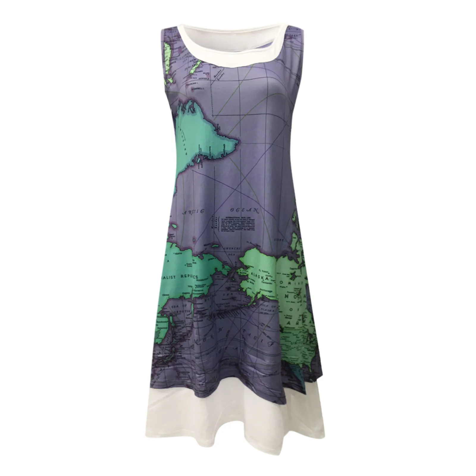 

Women's Dress Ladies Fashion Summer Round Neck Sleeveless Printed Fake Two-Piece Boho Casual Dress Beach Sundress Vestidos D24#