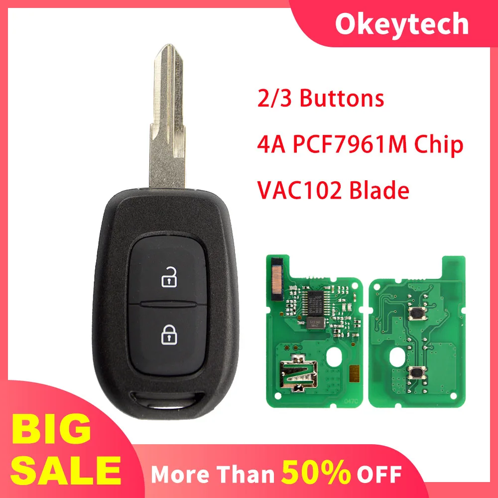 

OkeyTech 2/3BT Remote Car Key for Renault Sandero Dacia Logan Lodgy Dokker Duster Trafic Clio4 Master3 433MHZ 4A Chip PCF7961M