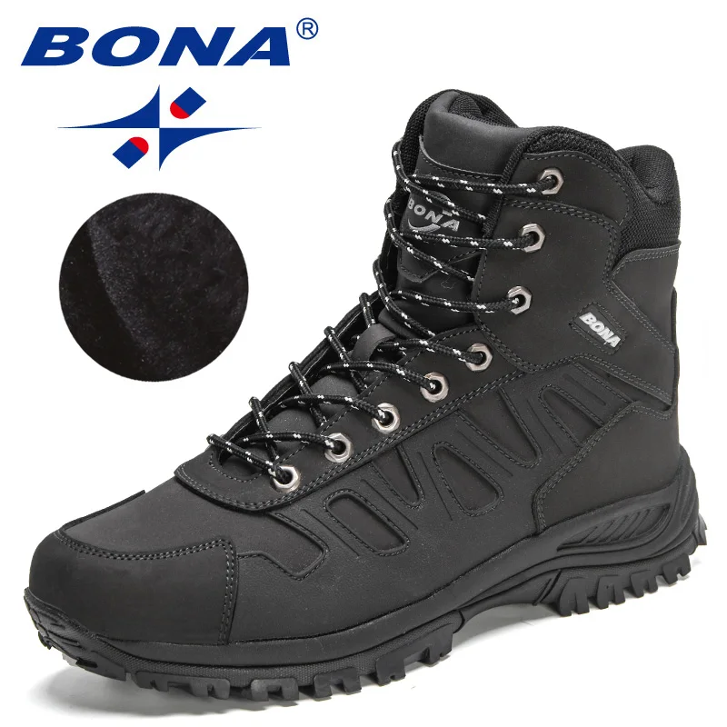 BONA 2022 New Designers Brand Action Leather Hiking Boots Outdoor Sports Shoes Men Anti-skiing High Top Plush Winter Boots Man