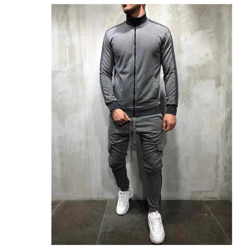 2019 Мужская спортивная одежда модная однотонная мужская толстовка и брюки
