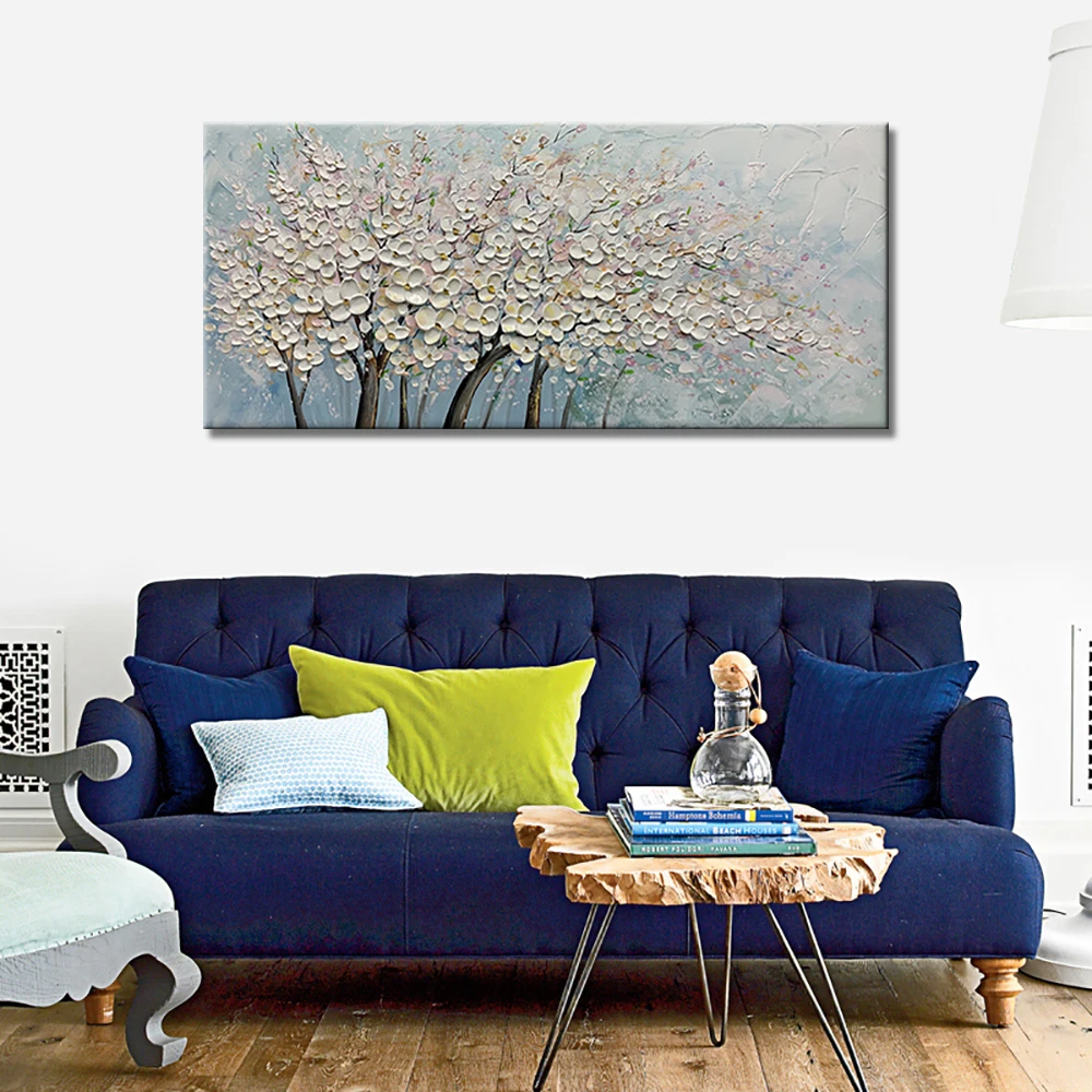 

3D White Flower Painting Handmade Decoration Home Wall Art Knife Flower Thick Oil Painting For Living Room Bedroom Decoration