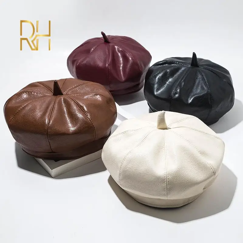 Женская восьмиугольная шляпа женская искусственная кожа тыква художница кепка