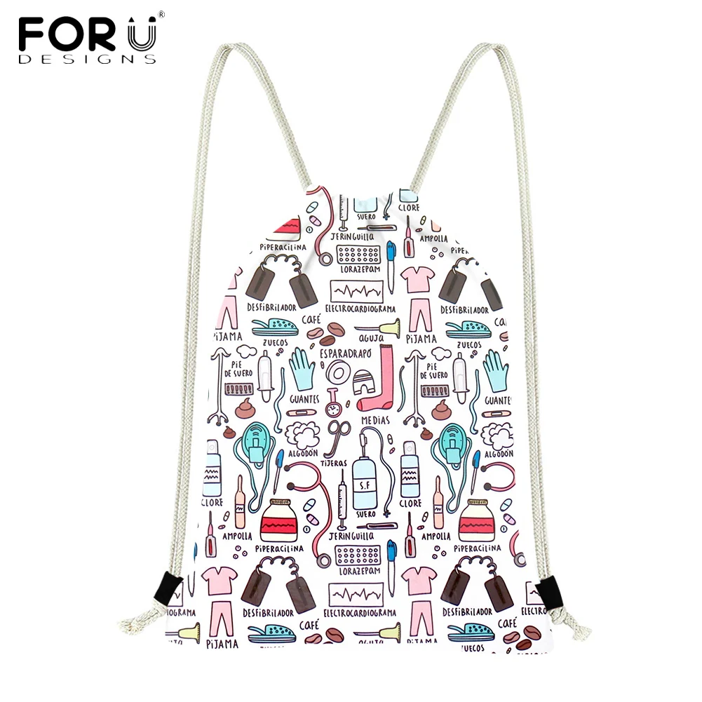 Рюкзак на шнурке FORUDESIGNS для женщин Модный складной тканевый ранец медсестер