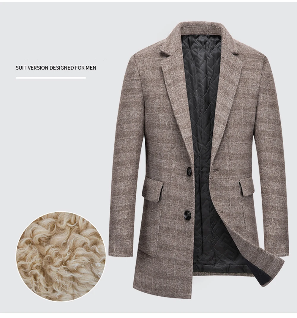 

2021 Casual Business Gentleman New Men's Plaid Woolen Fashionable Lapel Non-Iron Men's Plus Cotton Thick coat