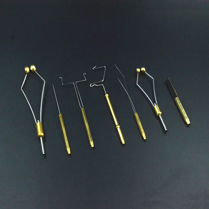 

Essential 7pcs Quintessential fly tying tool combo bodkin/bobbin threader/teaser/bobbin holder/whip finisher/dubbing twister set