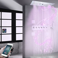 chrome polished bathroom led shower head thermostatic mist rain shower column music system shower set spa