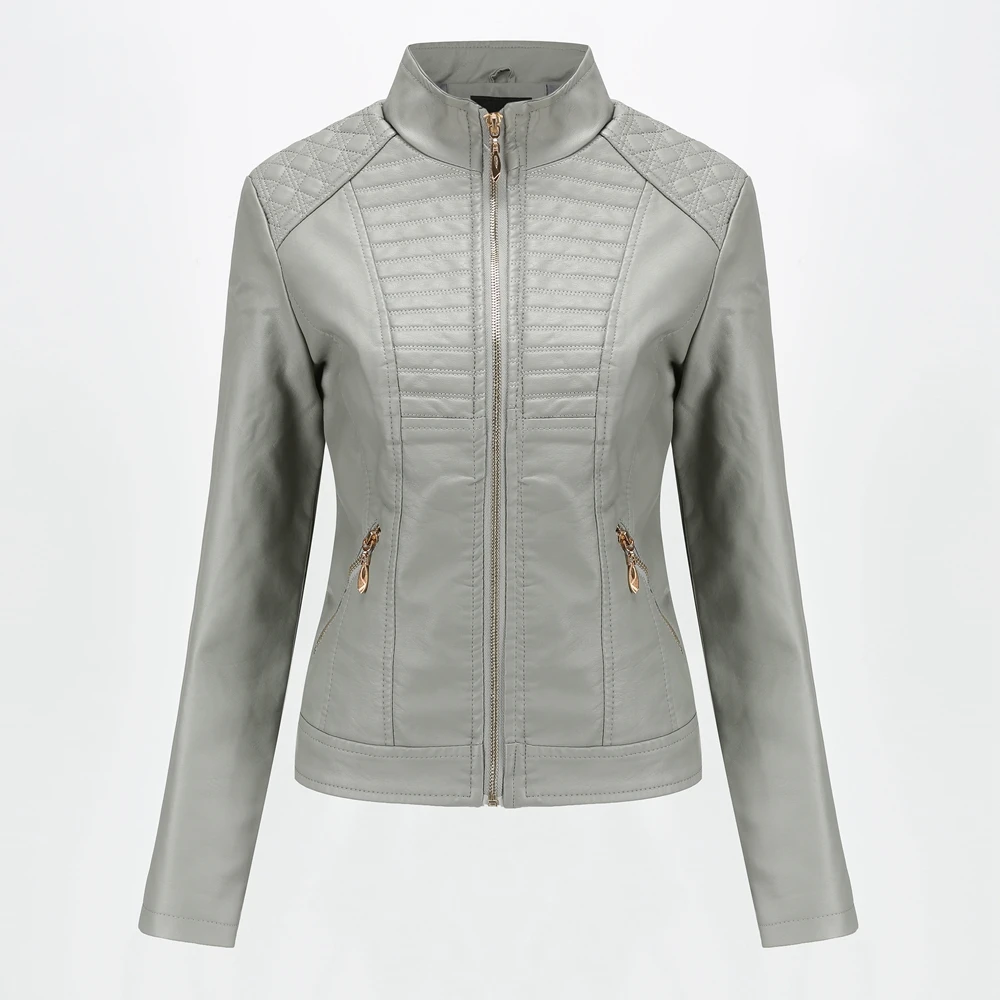 New Loose PU Faux Leather Pure color Jacket Women Classic Moto Biker windbreak Coat  Spring Autumn Lady Basic zipper Outerwear