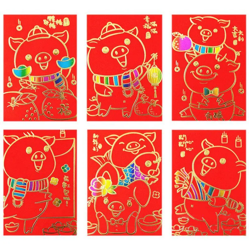 6 шт./упак. китайский новогодний красный конверт наполняющий деньги традиционный