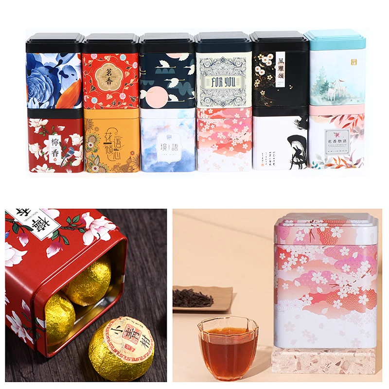 

1pc Tin Square Can Candy Iron Canister Vintage Tea Box Tea Sealed Box Kitchen Storage Container Jar Light Weight But Durable