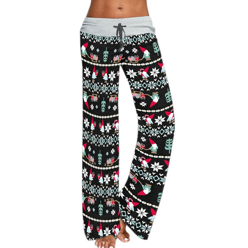 

2 Pcs Joggers Pants Sports Yoga Pants Trousers Wide Leg Pant High Waist Sweatpants Size M Red Elk & Christmas Snowflake