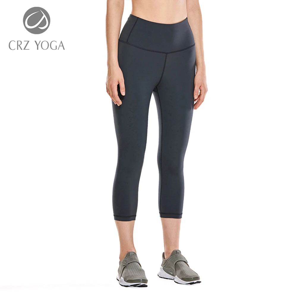 

CRZ YOGA Women's Luxury High Waist Yoga Leggings Sports Capri with Zip Pocket-17 Inches