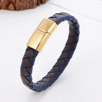 high quality multicolor stainless steel button simple design mens leather bracelets 12mm rope chain unisex bracelet jewelry