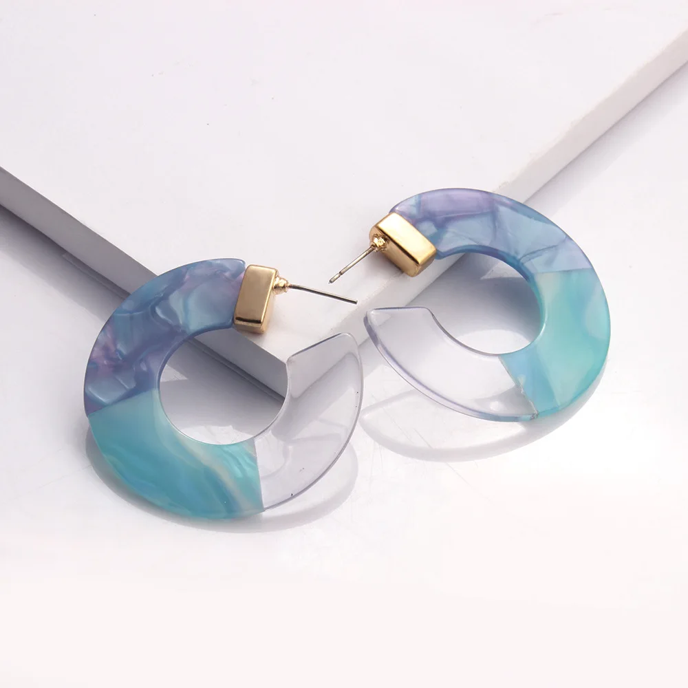 

New Arrive Leopard Acrylic Earrings Acetate Drop Earrings Round Tri-color Stitching C-shaped Earring for Women Fashion Jewelry