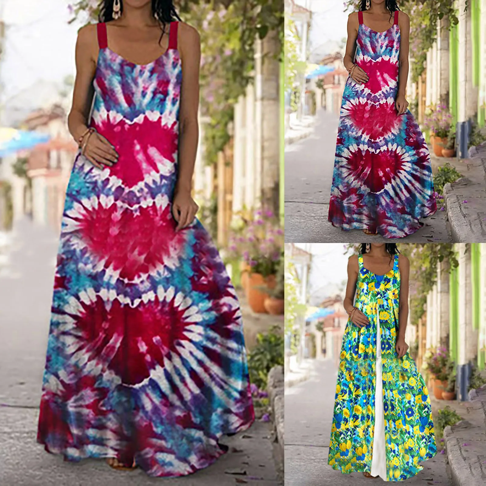

Women's Summer Dress 2021 O-Neck Regular Print Sashes Floor-Length Dresses Women Casual Fashion Vacation Dress платья для женщин