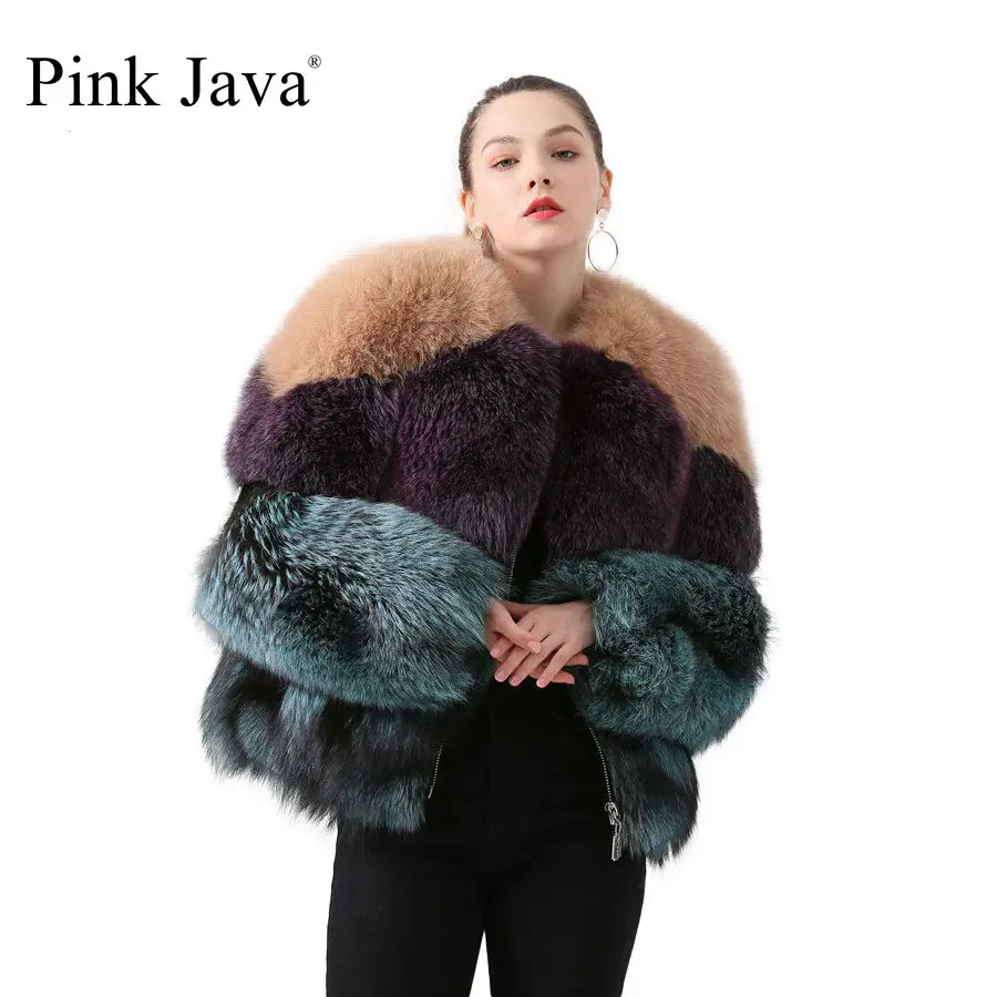 Женская зимняя куртка с длинным рукавом розовая из Меха чернобурки QC1892 новое