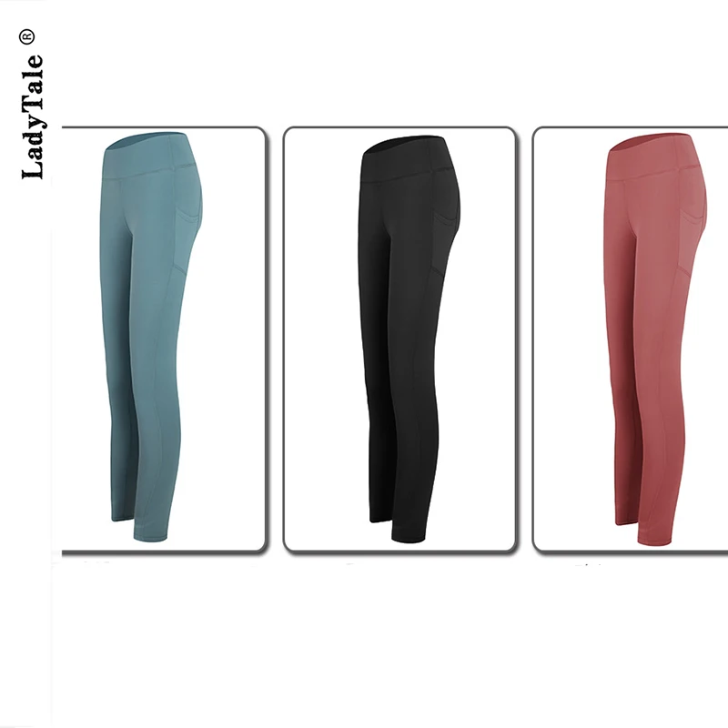 

High Waist Pocket Leggings Peach Hips Gym Women Clothes Sports Fitness Solid Color Workout Stretchy Tights Woman Leggings