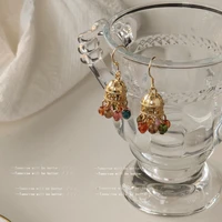 girafe 925 silver ethnic style earrings jewelry fashion gold plated tassel drop stone long earring for women