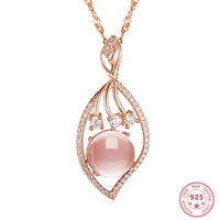 925 silver color necklace natural rose quartz pendant for women luxury pierscionki topaz gemstone bizuteria wedding pendant