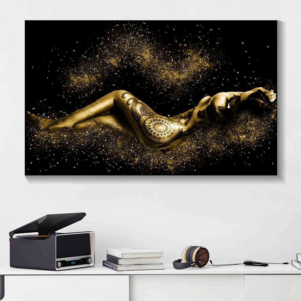 

Современная Золотая Обнаженная Картина на холсте для секса для женщин настенные плакаты художественные принты HD картина для гостиной Фрес...