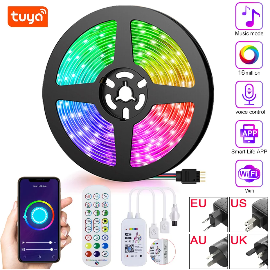 Умная Светодиодная лента Tuya 12 В RGB с регулируемой яркостью 5050 гибкая ИК-пультом