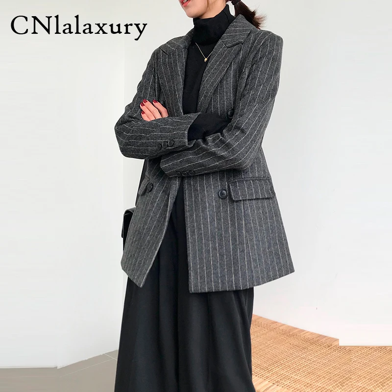 Новинка Полосатые Шерстяные блейзеры Женская куртка Осенний высококачественный