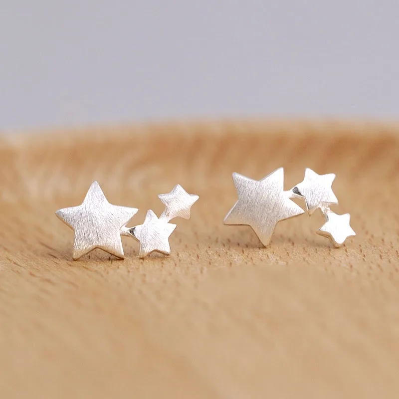 

1Pair Silver mini 3 star stud earrings Allergy Free Elegant cute Stud Earrings north star stud Unique triple star ear studs