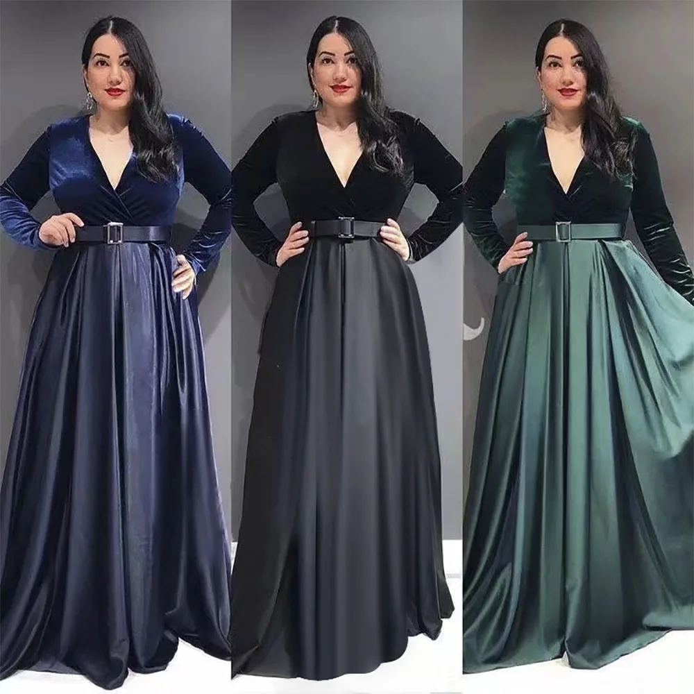 

2022 Long Sleeve African Dresses for Women Autumn African Women V-neck Polyester Long Dress Maxi Dress African Clohtes Women