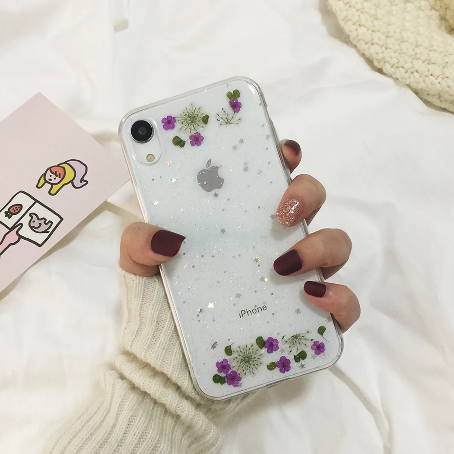 Qianliyao настоящие сушеные цветы прозрачный, мягкий чехол для iphone X 6 6S 7 8 Plus 11 Pro Max чехол для телефона для iphone XR XS Max чехол - Цвет: 6