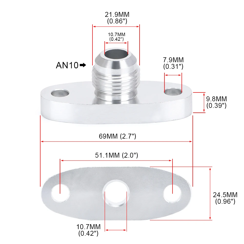 Бесплатная доставка Серебро для слив масла из турбины фланец 10AN GT40 GT42 GT45 GT47 GT55 T3/T4
