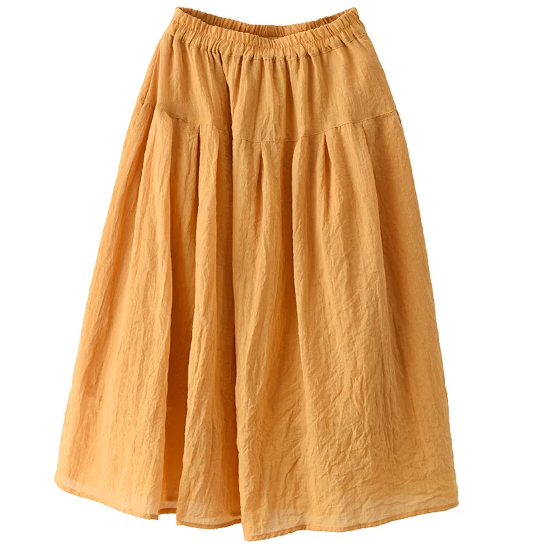 

Max LuLu 2021 Korean Design Summer Women Yellow Cotton Linen Skirt Ladies Elastic Loose Skirts Female Casual Clothes Plus Size
