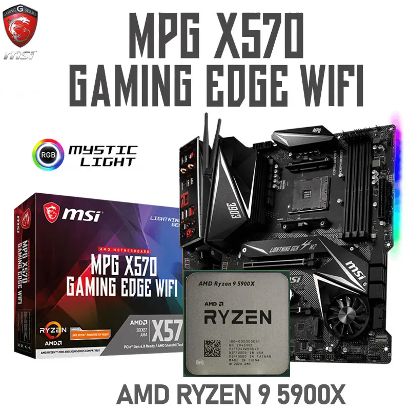 

AMD Kit Ryzen 9 5900X Combo + MSI MPG X570 GAMING EDGE WIFI Motherboard Set DDR4 128GB M.2 X570 Placa-mãe Kit AM4 ATX Desktop