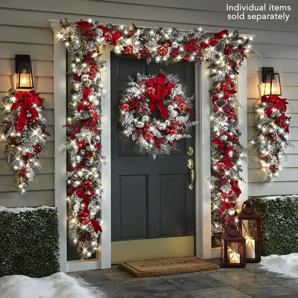 

Christmas Wreath Rattan Decoration Outdoor Garden Front Door Red Bow Garland Hanging Mall Hotel Entrance Christmas Party Decor