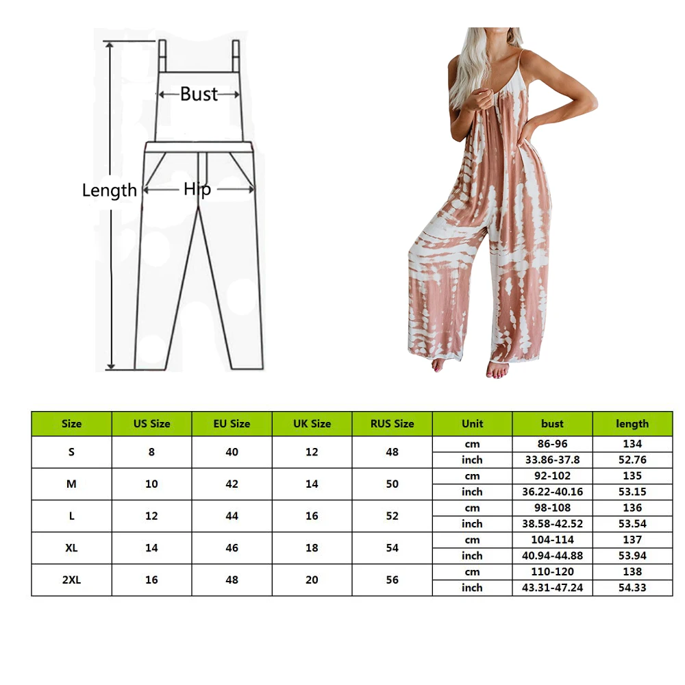 

Women Sexy Tie Dye Camisole Long Jumpsuit Sleeveless V-Neck Wide Leg One Piece Playsuit Streetwear Romper Overalls