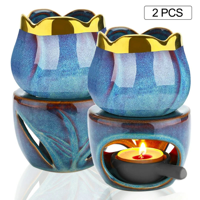 

Split type Essential Oil Burner 2 Pcs Ceramic Wax Melt Burners Aromatherapy Fragrance Wax for Home Bedroom Christmas