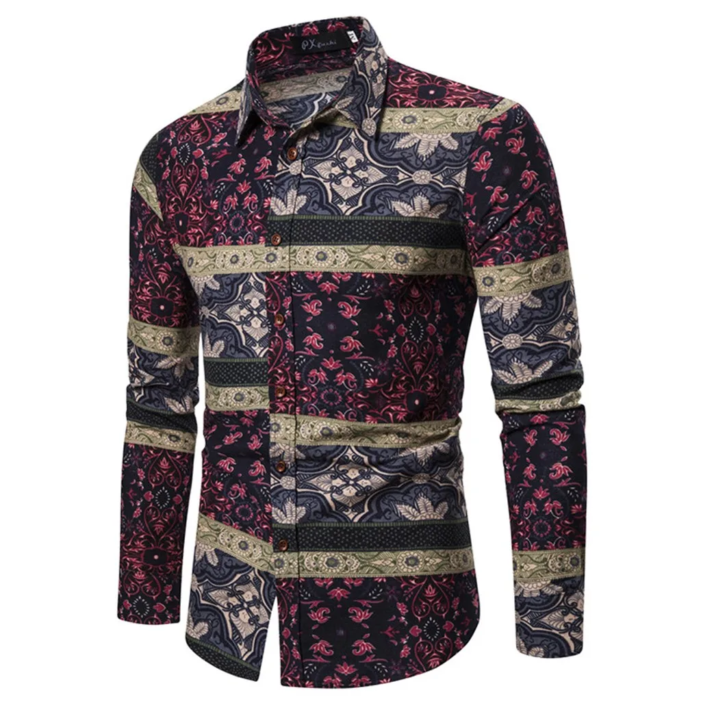 KANCOOLD мужская повседневная рубашка комбинированная с принтом обычная