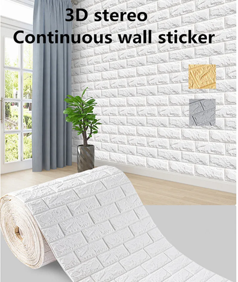 

3D Self-Adhesive Wallpaper 70cm*1m Continuous Waterproof Brick Wall Stickers Living Room Bedroom Children's Room Home Decoration