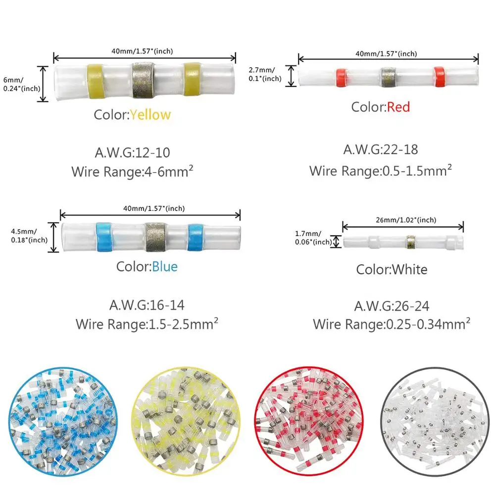 100 шт. термоусадочные стыковые соединители для проводов|Терминалы| |