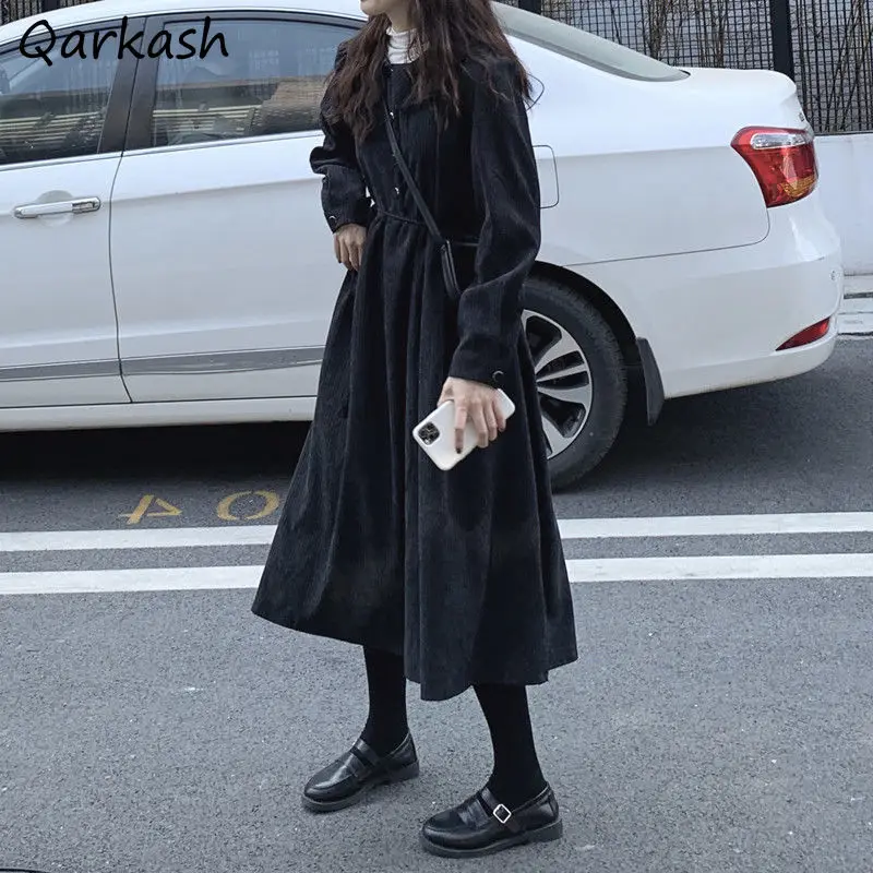 

Long Sleeve Dress Women Oversized Black All-match Teens Vintage French Style Retro Vestido Feminino Clothes Birthday Fall Solid
