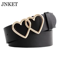 jnket new fashion women belt double peach heart waist belt pu leather waist strap jeans belt casual cinturon