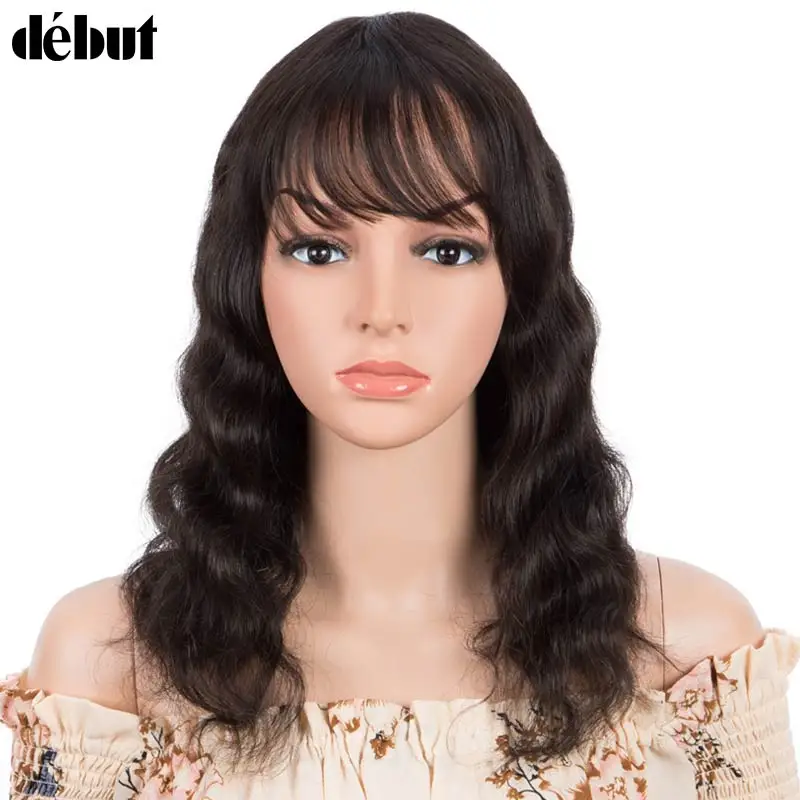 

Debut Body Wave Human Hair Wig With Bangs Brazilian Natural Color Glueless Wig With Bangs Human Hair With Fringe Wigs Cheap Wig