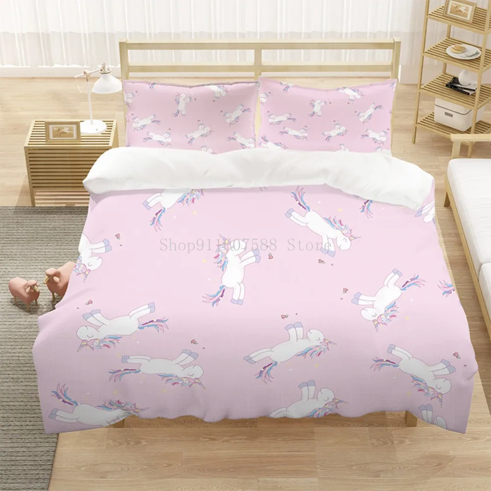 

3D Cartoon Unicorn Bedding Set Children Kids Duvet Cover Set Animal Bed Set Bed Linens 135x200cm Twin Full King Size