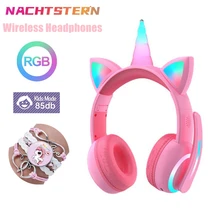 New Unicorn Wireless Headset LED light with 3 Shining Modes Noise Reduction Microphone Soft Leather Head Cushion Casco Kids Gift