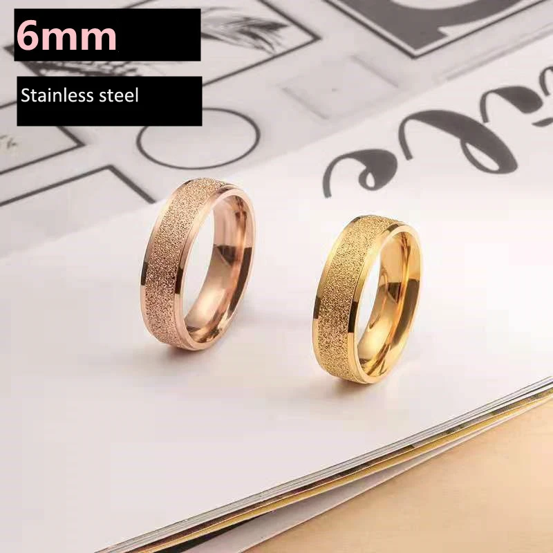 

6mm Frosted Couple Stainless Steel 4 Colors Rings For Men Women Jewelry Gift