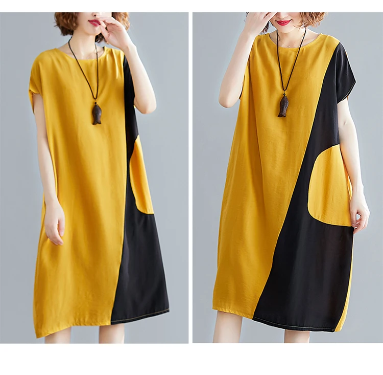 DIMANAF женское платье большого размера, модное лоскутное женское платье Vestidos, свободное базовое летнее платье из хлопка, большой размер