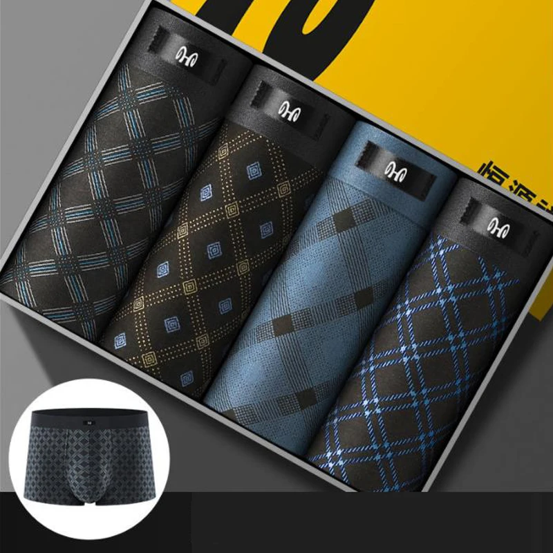 4Pcs/Lot Men's Underwear Cotton Antibacterial Trend Boxer Underwear Cotton Shorts Large Size Boxer