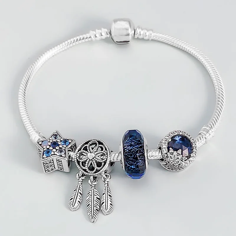 Bracelet set Оригинальные 925 пробы, серебряные модные браслеты, подвески, талисманы, браслеты для женщин на Рождество, день рождения, День Святого Валентина, ювелирные изделия, подарки - Окраска металла: Bracelet set